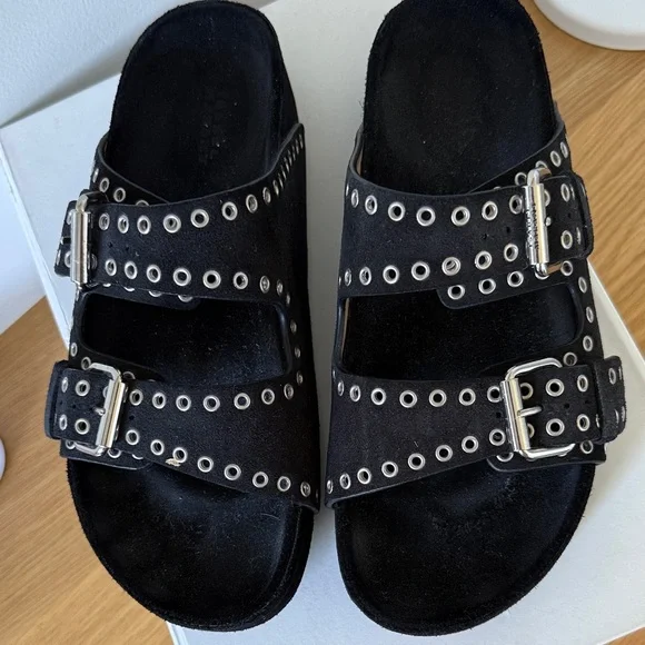 Isabel Marant Lennyo Black / Silver Studded Sandals size 38 - Picture 3 of 8